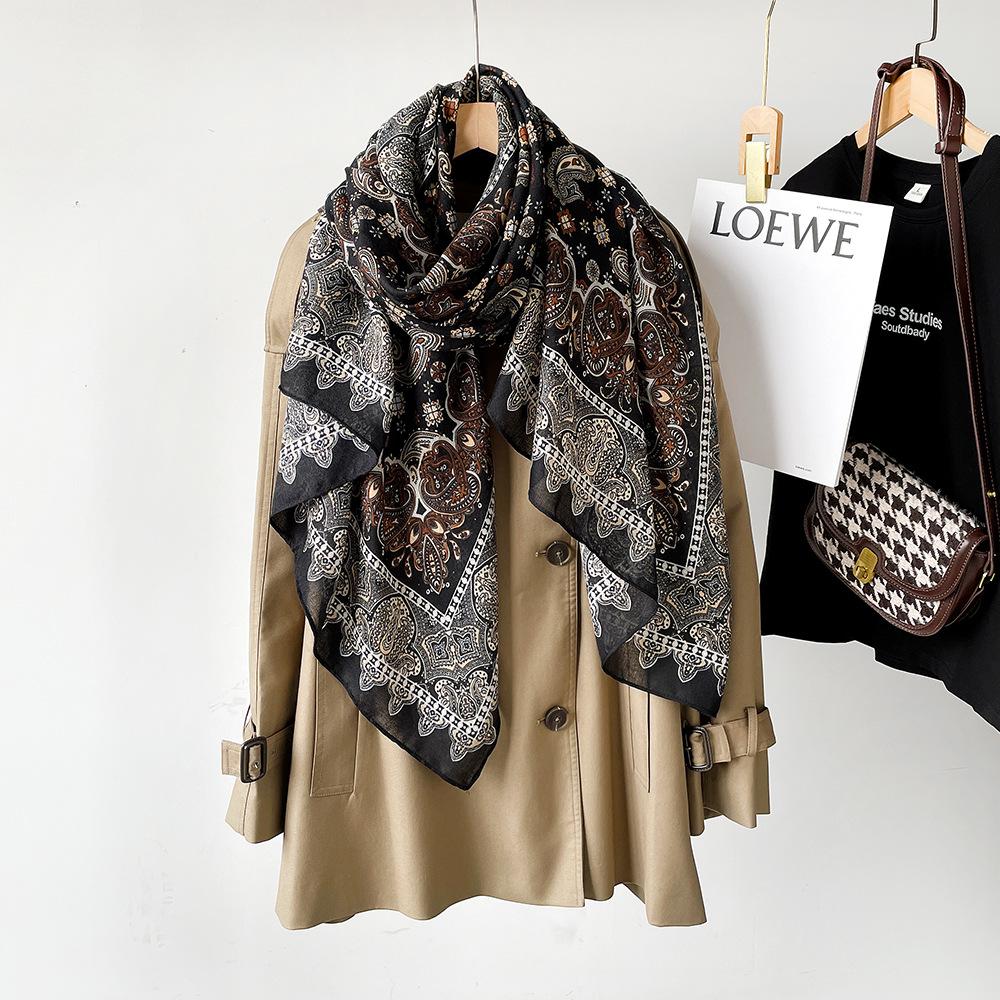 New cotton and linen scarf women's autumn high-end silk scarf soft cashew print angora red shawl headscarf