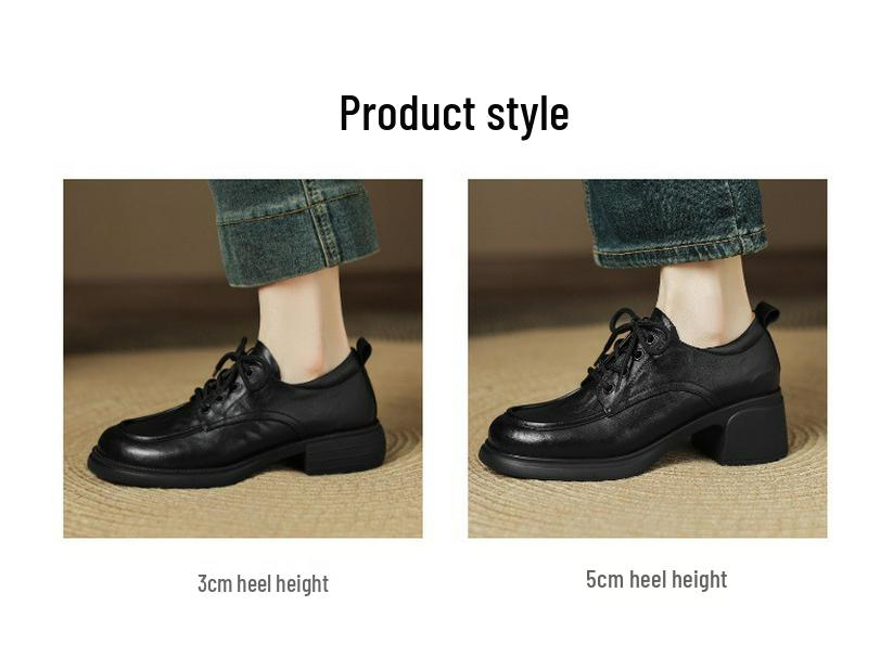 Top Grain Cowhide Women's Round Toe Lace-up Loafers - Autumn 2025 Luxury Hand-Grained Leather Shoes