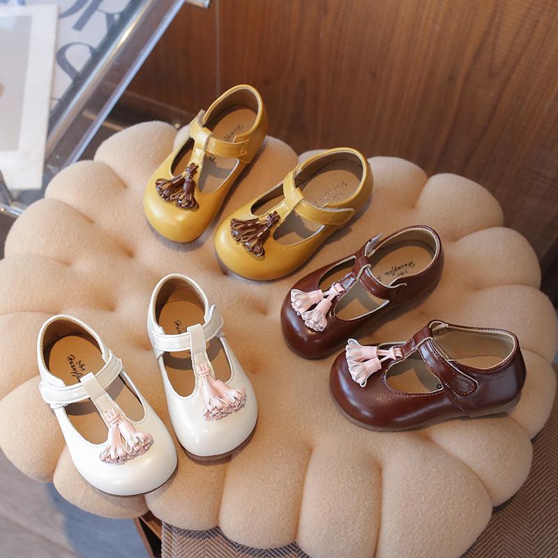 Spring Girls' Leather Tassel Mary Jane Shoes - Non-Slip Soft Sole Toddler Fashion.