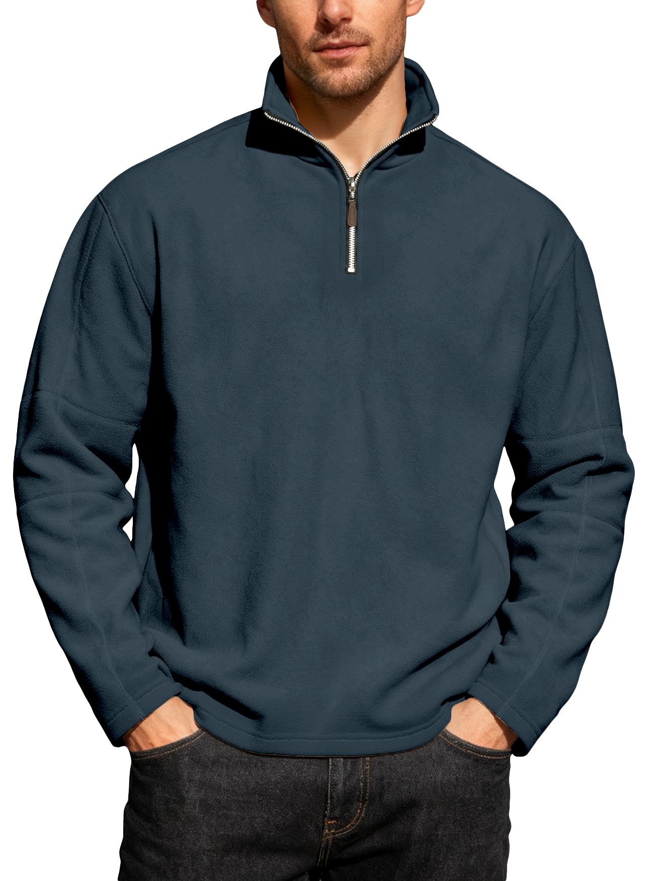 Men S Half Zip Stand Collar Long Sleeve Pullover Casual Sweatshirt S темно-синий