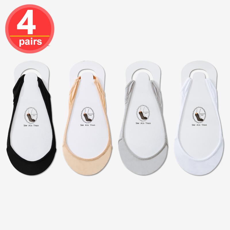Summer Ice Silk Boat Socks Women Forefoot Pad Shallow Hollow Sling Silicone Non-Slip Invisible Sock for High Heels Shoes