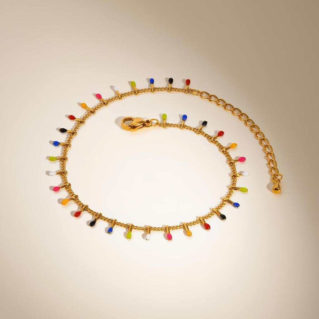 Colored Bohemia Anklet for Women,Gold Plated Stainless Steel Chain Anklets,Summer Beach Jewelry Gift