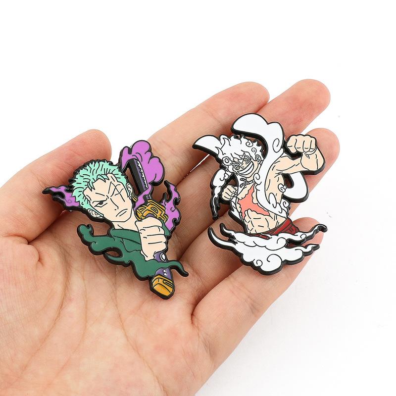 2-12pcs One Piece Metal Enamel Pins Anime Cartoon Brooches Luffy Zoro Sanji Chopper Badges For Clothing Bag Hat Accessory Gifts Kid Friendly