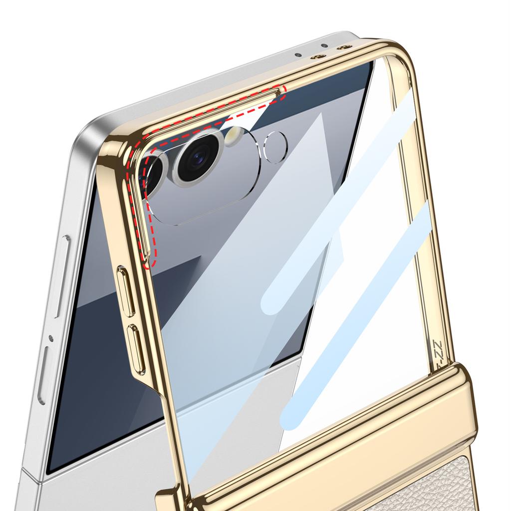 Samsung Z Flip7 Mobile Phone Case Magnetic Folding Hinge Case Film Integrated Electroplating PC Leather Protection Case