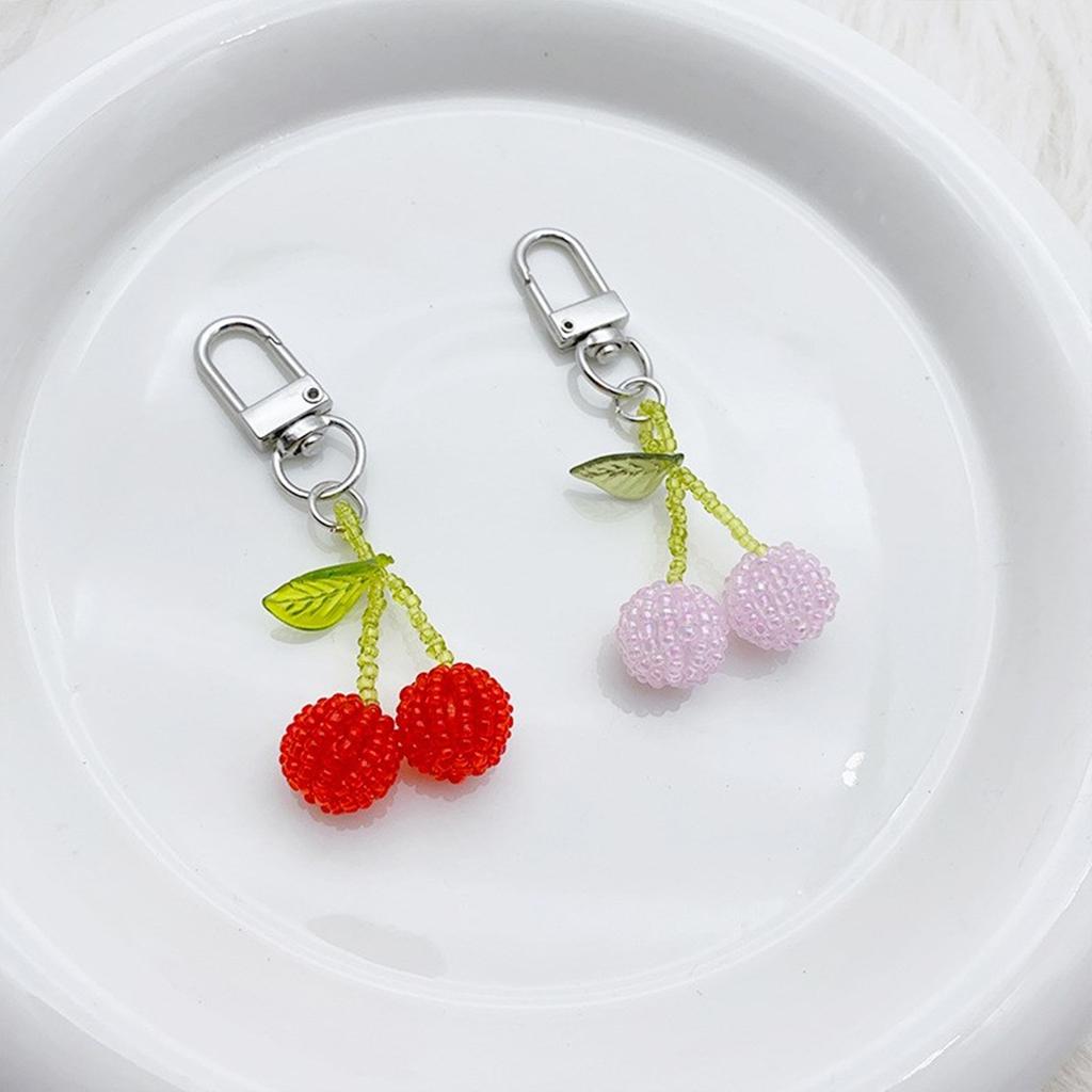 Lovely Crystal Cherry Keychain Practical Bag Charm Schoolbag Hanging Pendant Decor for Purse Bag Backpack Handbag Wallet