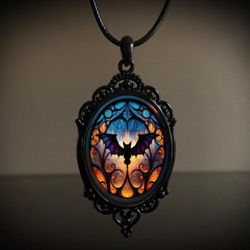 Vintage Oval Glass Alloy Pendant Necklace Jewelry