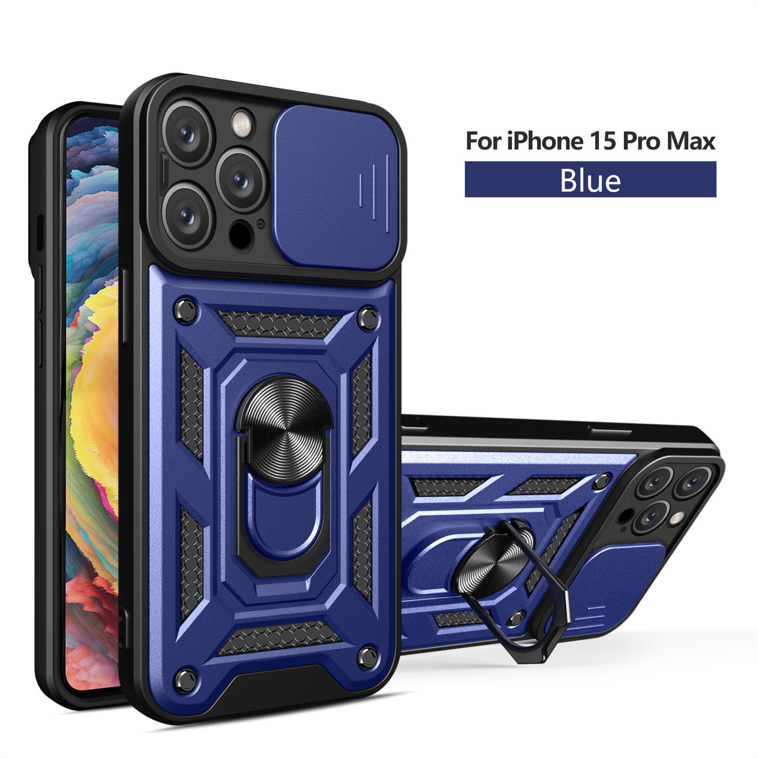 Car Holder Ring Case Armor Shockproof for IPHONE 15 PROMAX Case Cover for iphone 15 ProMax Slide Window Camera Lens Protective iphone 15 ProMax синий