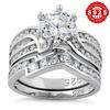 2Set S Silver Fashionable Elegant Engagement Set Ring Inlaid with High-Quality Shiny Synthetic Stones3A Zircon is a perfect jewelry gift for women