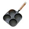 4-Hole Round Non-Stick Egg Pan, Pancake Plate, Gas and Induction Compatible, Breakfast Pan with Wooden Handle, Divided Divider, Removable Handle, Easy