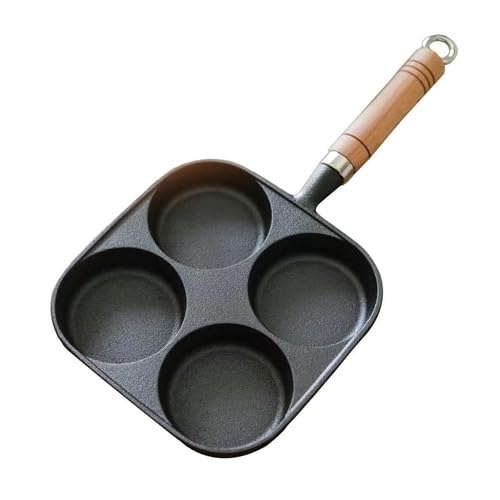 4-Hole Round Non-Stick Egg Pan, Pancake Plate, Gas and Induction Compatible, Breakfast Pan with Wooden Handle, Divided Divider, Removable Handle, Easy