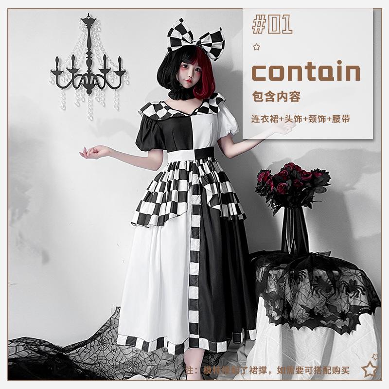 Halloween costume Mickey black and white plaid queen costume Alice cos maid clown princess dress