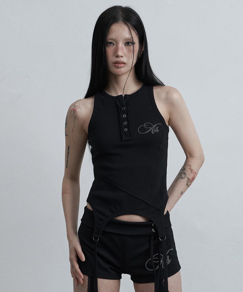 Aejeuyua Sewing Garter Sleeveless Black