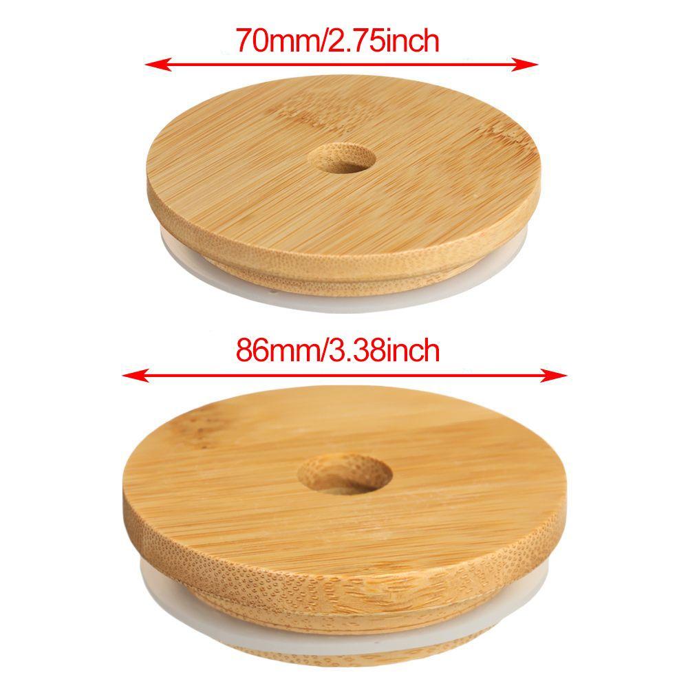 Storage Bottles Silicone Seal Ring Mason Jar Lid With Straw Hole Wide Mouth Cup Bamboo Wood Lids