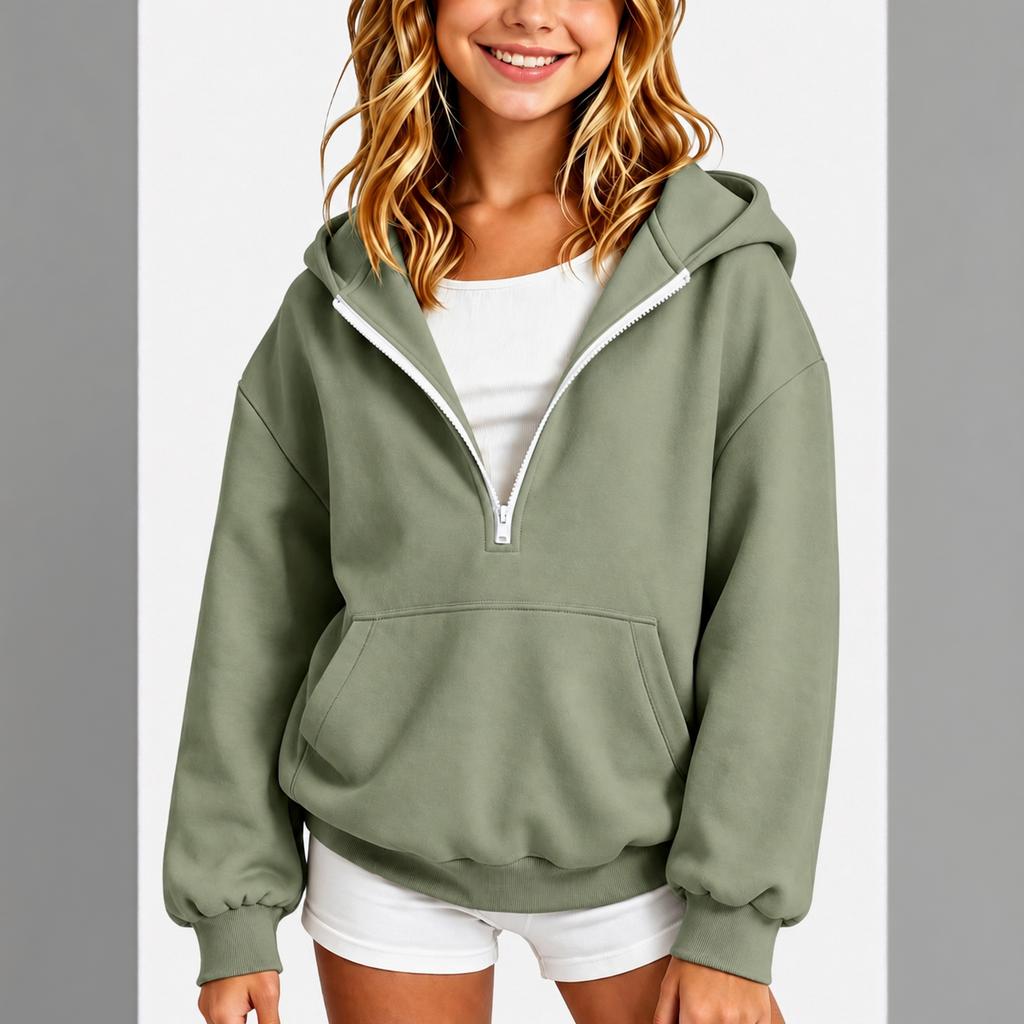 Girls' Half Zip Hoodie Pullover Sweatshirt with Pockets Loose Fit Casual Top