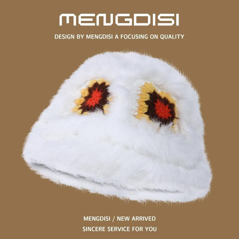 Rabbit Fur Lion Hat Autumn and Winter Atmosphere Versatile Face Small Bucket Fluffy Basin Hat Warm Plush Bucket Hat