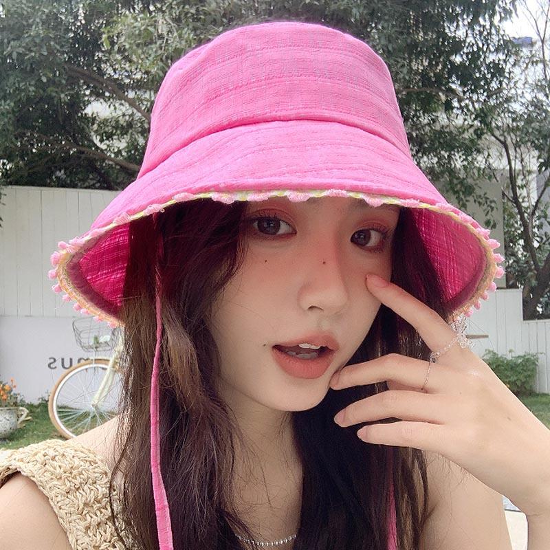 Sweet and cute lace blue bucket hat women's spring summer sunshade sunscreen basin hat outdoor big brim climbing hat tide