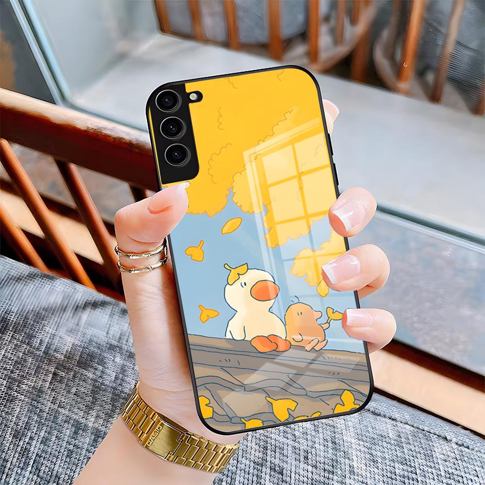 Cute Cartoon Duck Phone Case For Samsung S26 S25 Plus S20 S20 Plus S22 Ultra S23 FE S21 Plus S21 Ultra Glass Cover