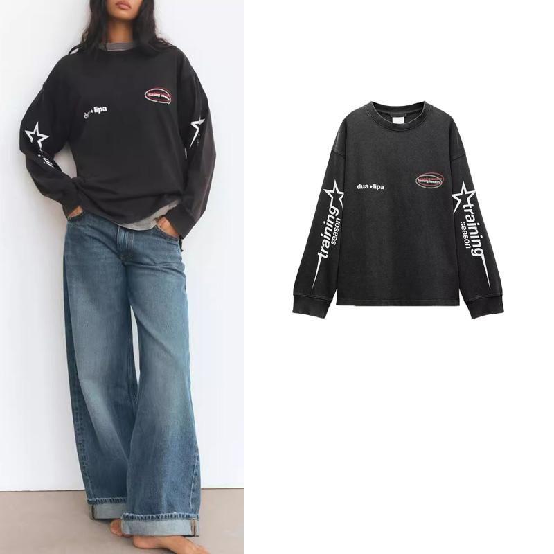 Fall and Winter New Women's Clothing Fashion Wind Loose Easiest for Match Cotton Printed round Neck Long Sleeves Sweatshirt 3253852