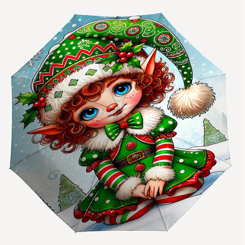 1PC Elf Snowy Automatic Open/Close Umbrella Compact Folding Umbrella with 8-Rib Shaft Lightweight Esign, Highquality Fabric1136A