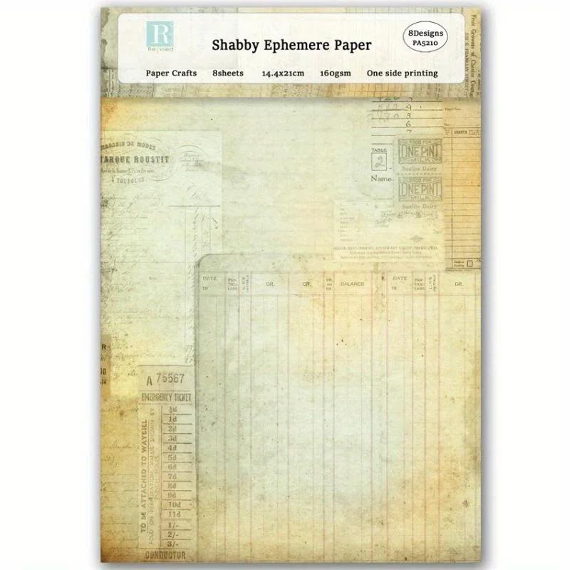 Shabby Ephemere Papier Scrapbook Verschiedene Muster Decoupage Karton Einseitig Vintage DIY Dekorative Kartenherstellung 8 Stück Junk.