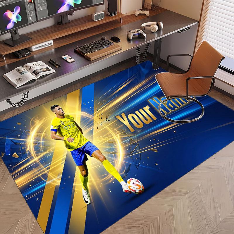 Custom Rug Cristiano Ronaldo Pattern Print Name Text Soft Non‑Slip Floor Carpet for Home Indoor Decoration