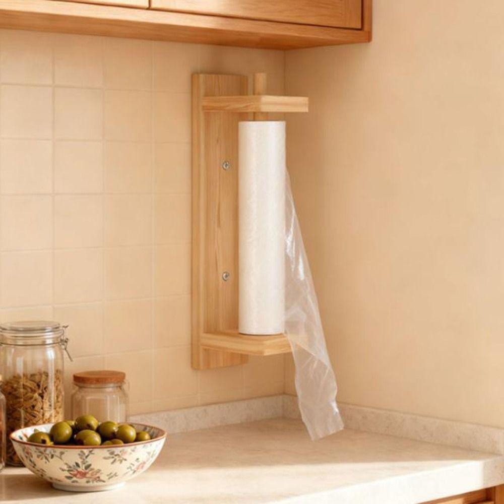 Wood Paper Towel Holder Wall Mounted Creative Roll Paper Hanger Multifunction Space Saving Tissue Storage Holder Kitchen