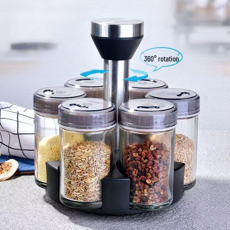 SIFAR Glass Rotating Spice Jar Set