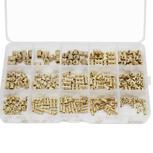 YFFSFDC Knurled Nuts, 330-Piece Set, M2, M3, M4, M5, Brass, Built-in Nuts, Injection Molded Round Insert Nuts