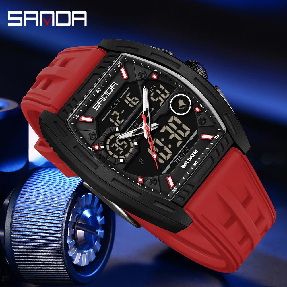 SANDA 6321 new electronic watch digital multifunctional fashion trend men's watch silicone waterproof alarm clock men's watch