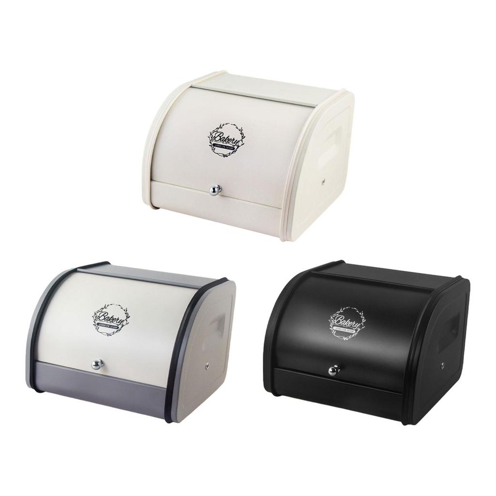 Bread Bin with Roll Lid Metal Bread Box for Kitchen Counter,Bread Storage Holder,Large Capacity,for Cookies Baked Goods