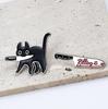 Black Cat Cartoon Knife Brooch with English Letter Design - Creative Fashion Bag Accessory Badge