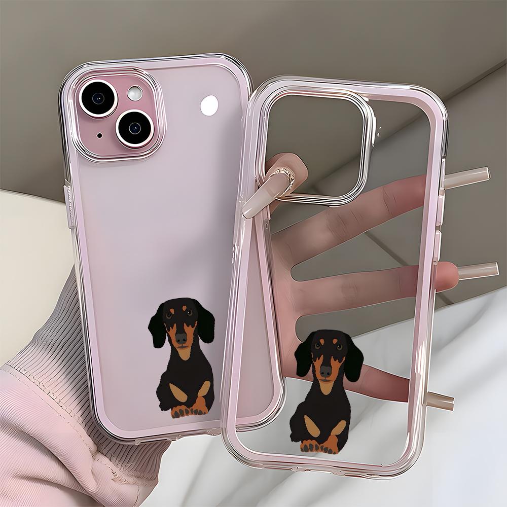 Dachshund Dog Pattern Clear Phone Case For iPhone 17 16 15 14 13 12 11 Pro Max Air Plus 2 In 1 Candy Color Silicone Soft Cover