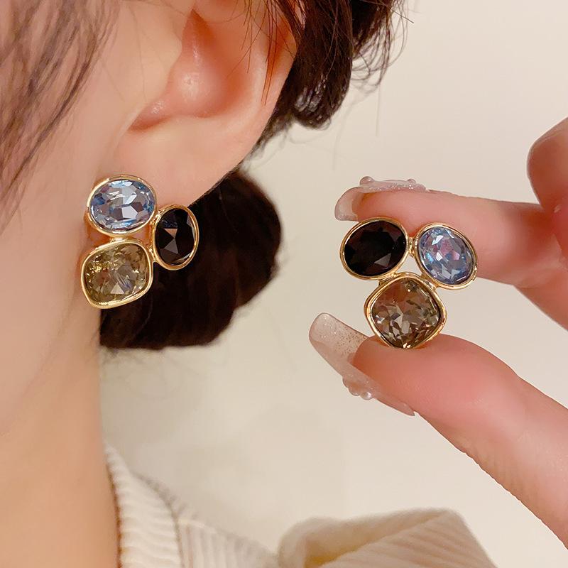 Square Oval  Geometric Stud Earrings For Women Medieval Vintage Light Luxury Simple Jewelry