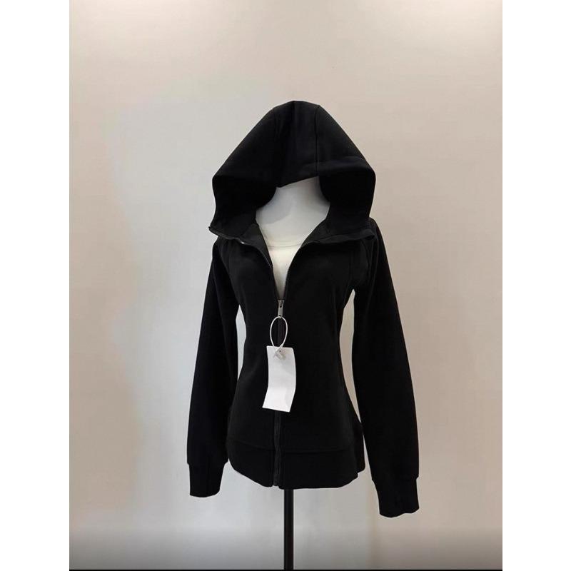 Streetwear Black Hoodie Coat Women's Clothing Hooded Zipper Slim Fit Y2k Jackets Casual Fashion Sweatshirts Ropa Mujer