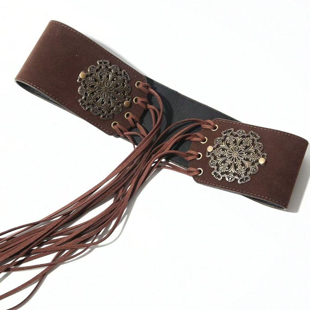 Leopard Print West Cowboy Waist Belt Trouser Decoration Pu Waistbands Splicing Rings Belt Daily