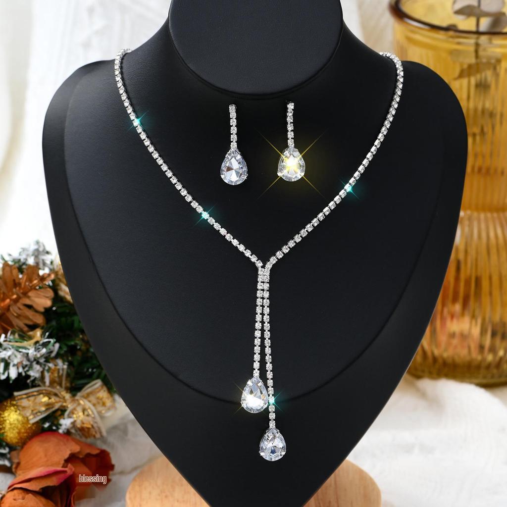 Sparkling Diamond Bridal Necklace & Earrings Set for Wedding and Evening Dress