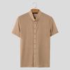 INCERUN Summer Men Stand Neck Short Sleeve Semi-Sheer Texture Skinny Casual T-shirts Tops