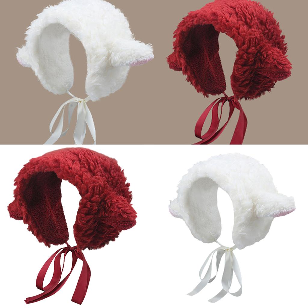 Furry Lamb Ear Sheep Ear Headband with Earflaps Women Influencers Popular Slouchy Warm Ear Protections HairBands
