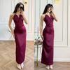 European and American women's clothing spring and summer backless neck collar sleeveless long dress waist hip wrap solid color dress