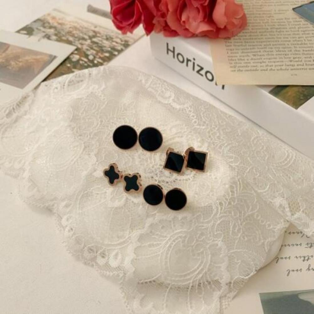 New Arrivals Open Run Women Earrings Stone Circle Black Yln 001