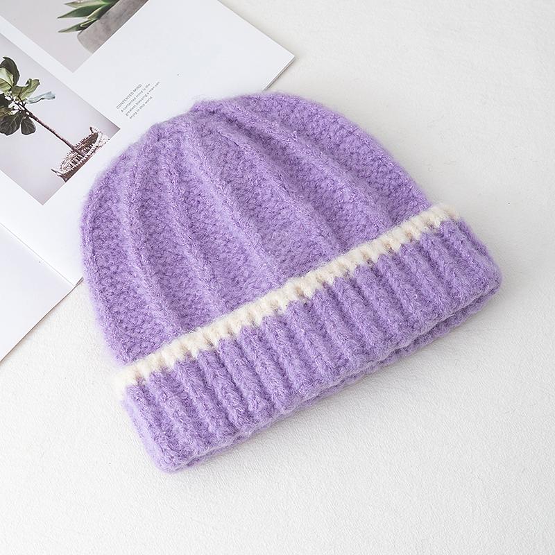 

Шапки бини в новом стиле, зимние шапки-бини Y2k, теплая шапка для женщин, повседневная однотонная шапка с декором, зимние уличные вязаные шапки для девочек 54cm-58cm фиолетовый