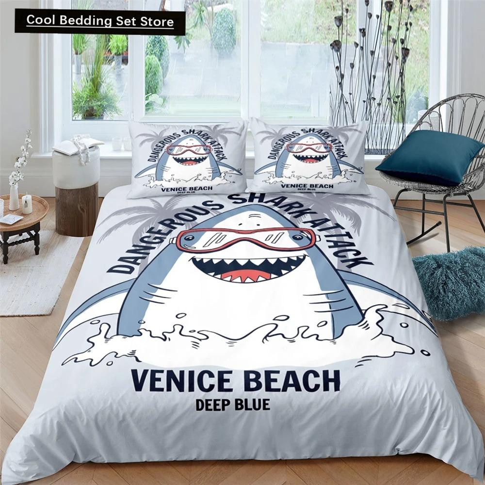 Dolphin Ocean King Queen Duvet Cover Cute 3D Sea Animal Bedding Set for Kids Teens Adults Shoal of Fish Blue 23pcs Quilt Cover