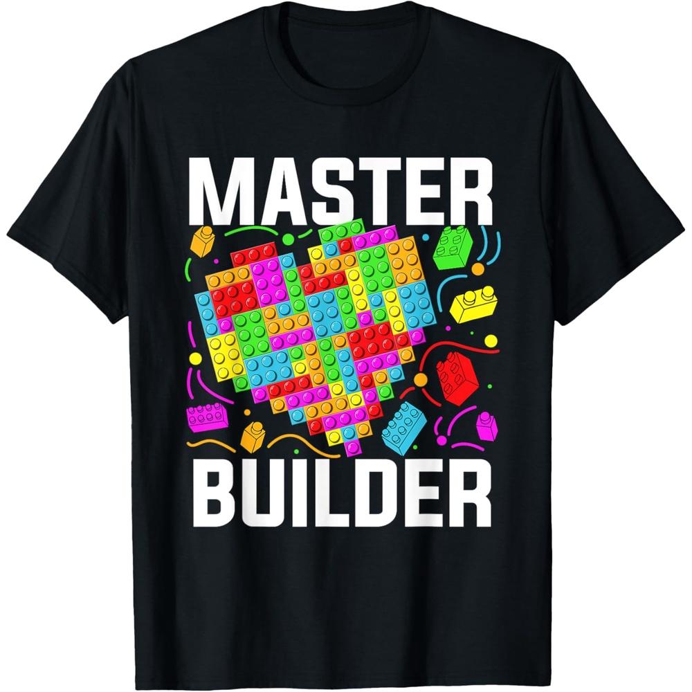 Master Builder Heart Block Brick Building Valentines Day Boy T-Shirt 3XL чёрный