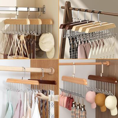 2 Pack Closet Organizers and Storage for Tank Top Bra Hanger for Closet, Tank Top Hanger 16 Hooks Capacity Wood Space Saving Hanger, Bra, Scarf