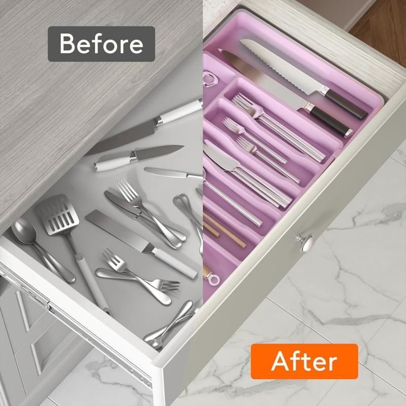 New Expandable Plastic Drawer Cutlery Tray New Floor Knife and Fork Storage Box