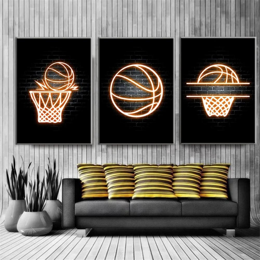 Basketball Posters And Prints Wall Art Neon Light Canvas Painting Modern Murals Teenage Boy Room Decoration Pictures