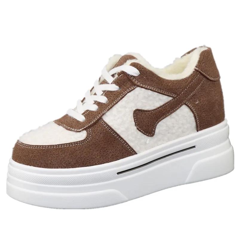 Fashion 8cm Fashion Women's Vulcanize Shoes Winter New Arrival Plus Velvet Thick-soled Heightening Casual Shoes Platform Sneakers