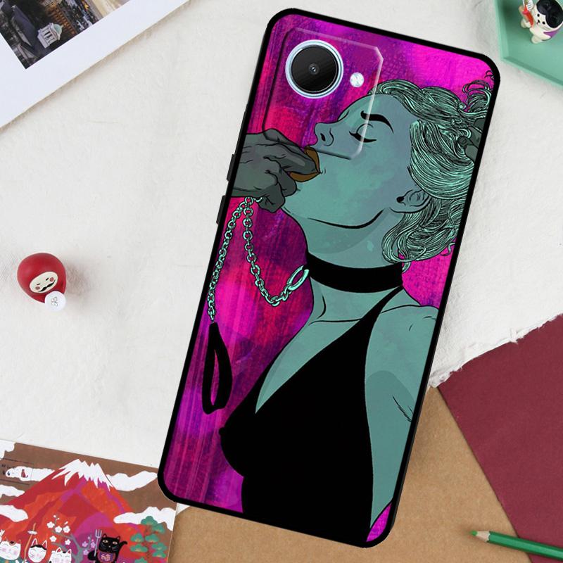 Sexy Mädchen Dame Rote Lippen Für Realme 13 Pro Plus 14 12 10 11 GT 6 5 6T GT7 Pro C51 C21Y C25S C75 C67 C61 C53 C55 Hülle