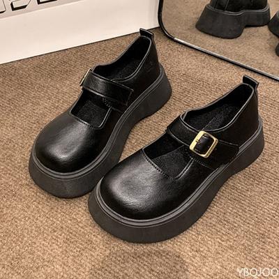 Modne wiosenno-letnie nowe damskie buty retro z okrągłym noskiem, na grubej podeszwie zwiększającej wysokość, proste, wygodne, codzienne damskie buty