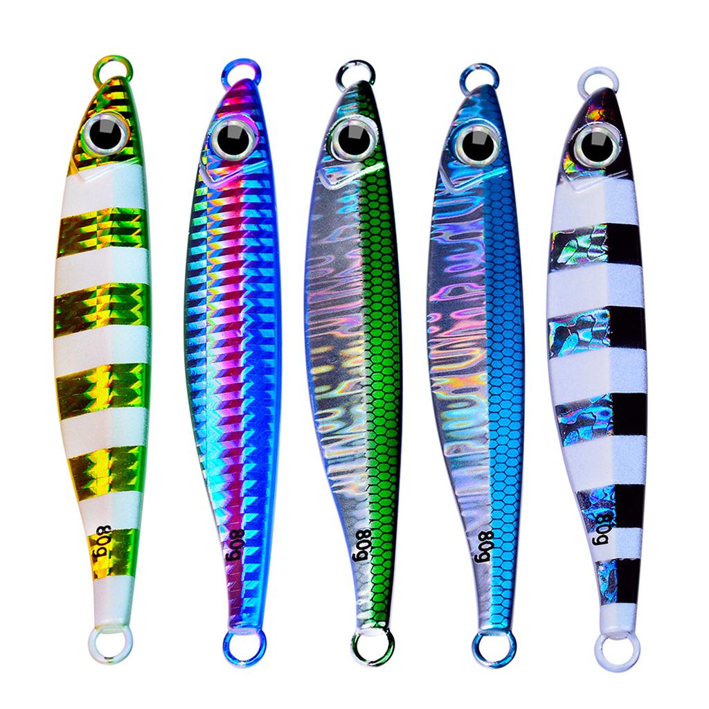 5Pcs Hard Metal Jigging Spoon Lures Freshwater Saltwater Fishing Glow Lures with 3D Eye Sea Fishing Lures Swimbait